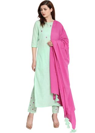 Readymade Green Pant Salwar Suit With Dupatta