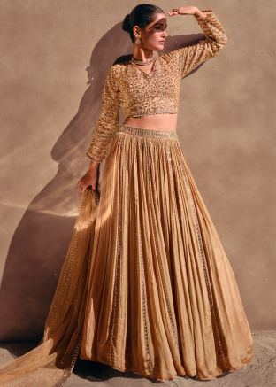 Golden Embroidered Lehenga Choli In Chiffon