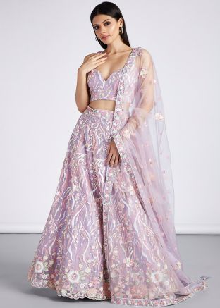 Lavender Purple Embroidered Lehenga Choli In Net