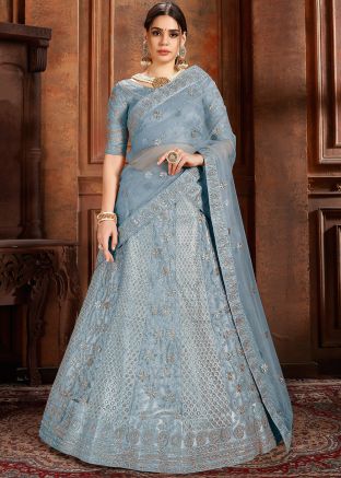 Blue Embroidered Lehenga Choli 