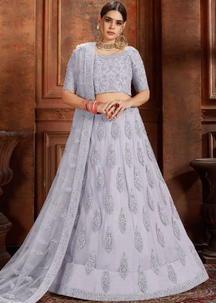 Grey Embroidered Net Lehenga Choli
