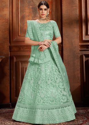 Green Embroidered Lehenga Choli With Dupatta