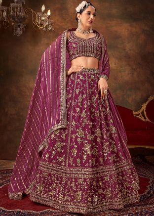 Magenta Embroidered Georgette Lehenga Choli 