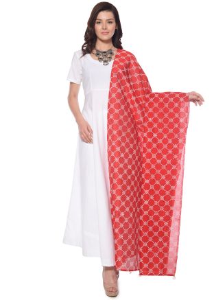 White Readymade Cotton Anarkali Suit