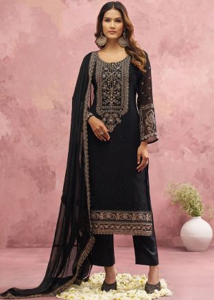 Readymade Black Embroidered Full Sleeved Pant Suit