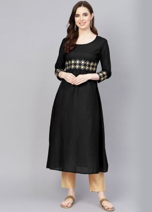Black Readymade Rayon Long Kurta Pant Set
