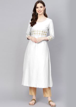 White Rayon Readymade Long Kurta With Pant