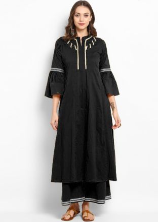 Black Bell Sleeved Gota Patti Laced Kurta With Palazzo