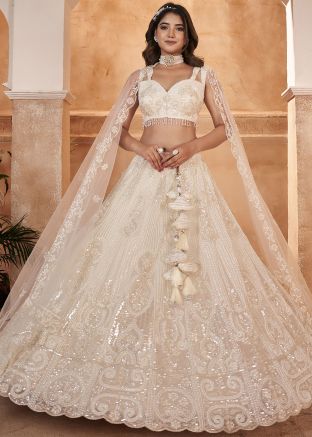 White Net Lehenga Choli In Resham Embroidery