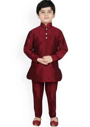 Readymade Kids Maroon Silk Kurta Pajama