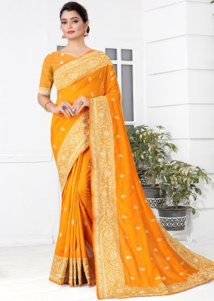Silk Yellow Saree With Embroidered Blouse