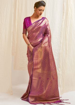 Purple Zari Woven Art Silk Saree