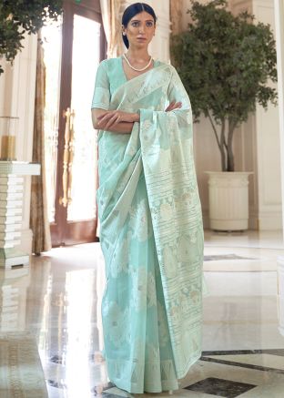 Green Woven Art Silk Saree With Blouse