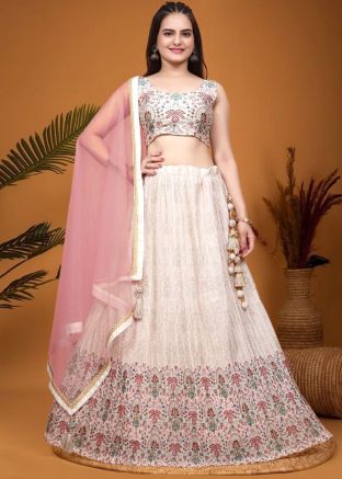 Off White Chiffon Lehenga Choli In Digital Print