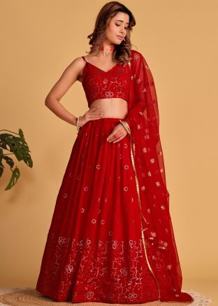 Red Embroidered Lehenga Choli