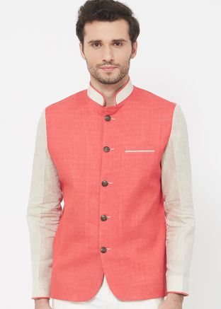 Orange Linen Bandhgala Jodhpuri Jacket