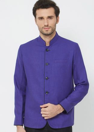 Purple Readymade Linen Bandhgala Jodhpuri Jacket