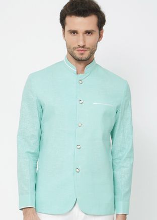 Light Green Linen Bandhgala Jodhpuri Jacket
