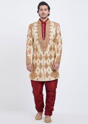 Golden Embroidered Groom Sherwani Set