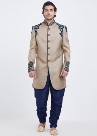 Golden Jute Readymade Sherwani With Breeches