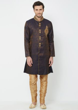 Dark Purple Readymade Sherwani With Breeches