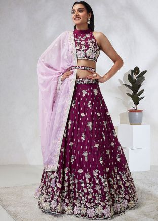 Magenta Embroidered Lehenga Choli