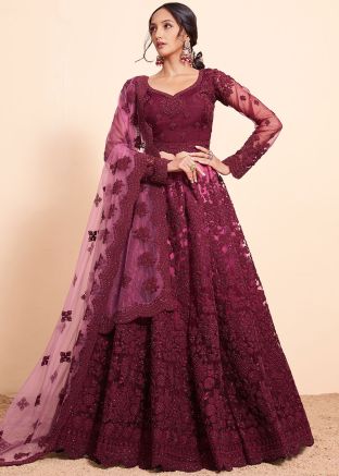Shaded Magenta Embroidered Lehenga Choli