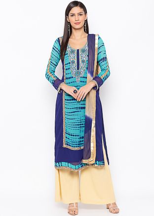 Blue Tie-Dye Printed Readymade Palazzo Suit