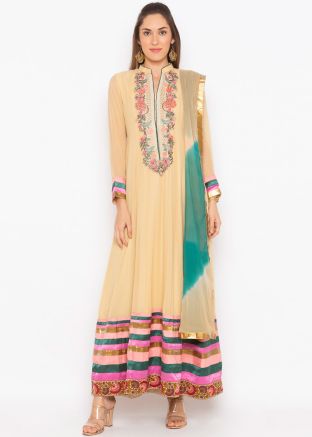Readymade Beige Embroidered Anarkali Suit