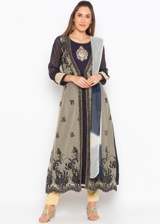 Readymade Navy Blue Jacket Style Pant Salwar Suit