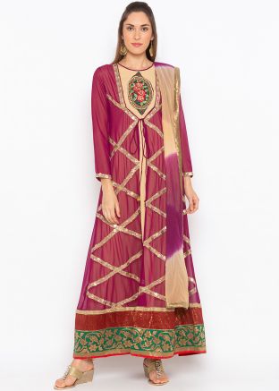 Pink Beige Readymade Embroidered Jacket Style Suit