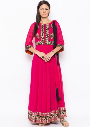 Readymade Pink Embroidered Salwar Suit With Dupatta
