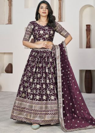 Purple Embroidered Lehenga Choli In Jacquard