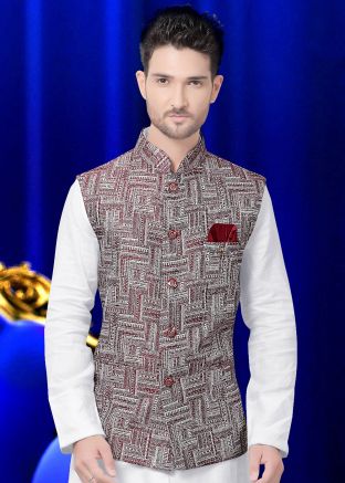 Readymade Jute Nehru Jacket In Multicolor