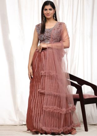 Copper Brown Pleated Style Lehenga Choli