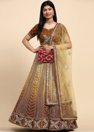 Brown Readymade Sequins Embellished Net Lehenga Choli