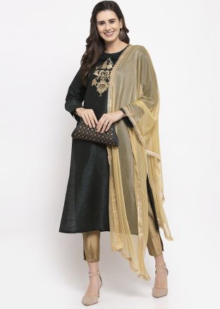 Readymade Bottle Green Embroidered Pant Salwar Suit