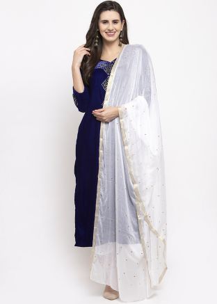 Navy Blue Embroidered Readymade Pant Salwar Suit