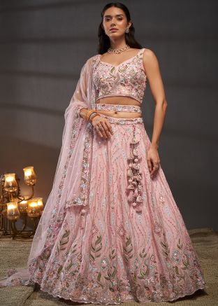 Pink Embroidered Lehenga Choli In Chiffon