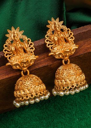 Pearl Beaded Traditional Golden Jhumka Earrings