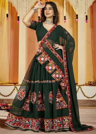 Green Embroidered Navratri Lehenga Choli