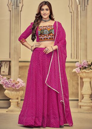 Pink Leheria Print Navratri Lehenga Choli