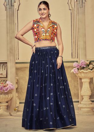 Navy Blue Sequins Embellished Navratri Lehenga Choli