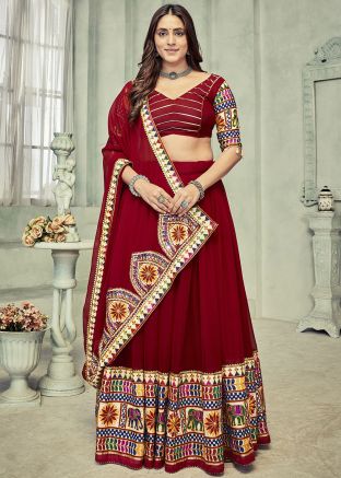 Maroon Embroidered Navratri Lehenga Choli