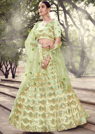 Green Sequins Embroidered Lehenga Choli With Dupatta