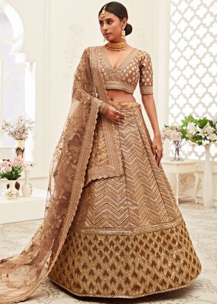 Beige Art Silk Embroidered Bridal Lehenga Choli