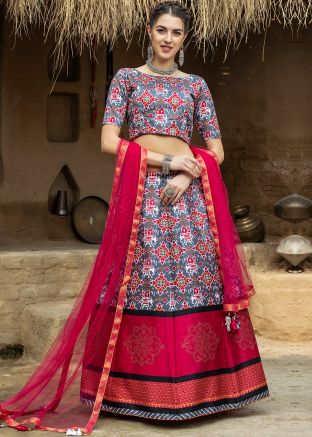 Grey Art Silk Digital Printed Lehenga Choli