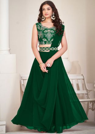 Green Georgette Lehenga Choli In Thread Embroidery