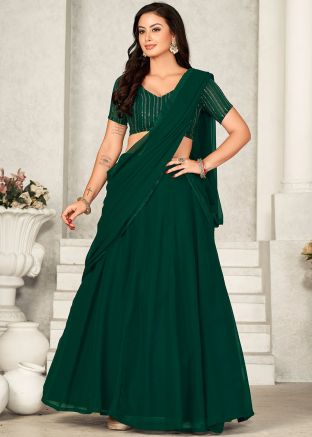 Green Georgette Lehenga Choli In Sequins Embellishment
