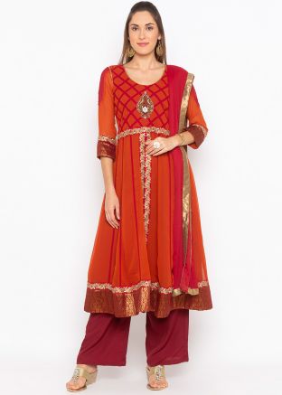 Orange and Maroon Readymade Twin Layered Anarkali Suit